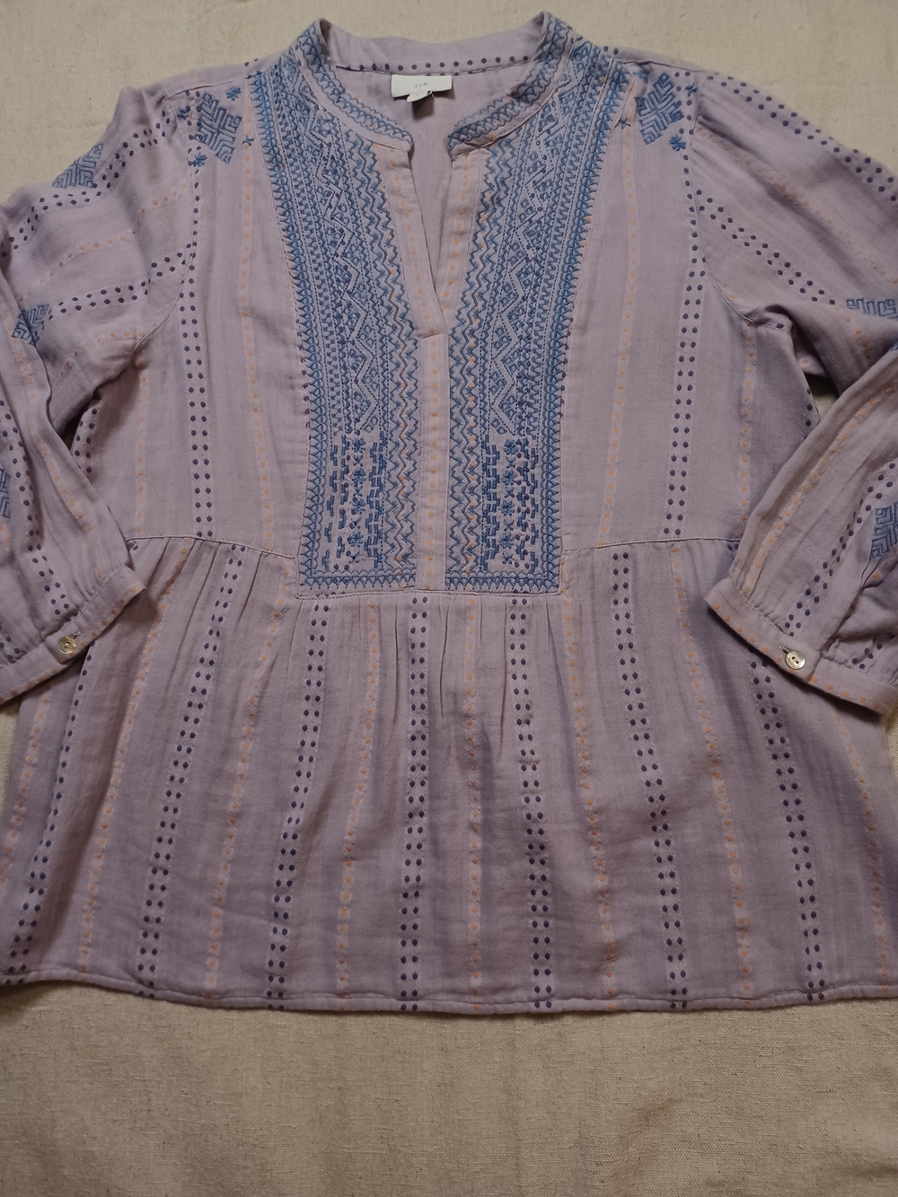 J. Jill Lavender Embroidered Cotton Tunic Women's Size Small